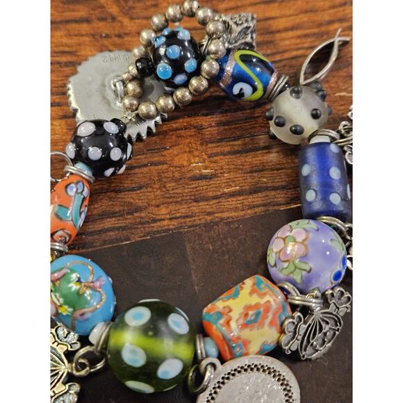 Vintage Danforth 1992 925 Sterling Silver Charms, Glass & Ceramic Moms Bracelet - Picture 4 of 10